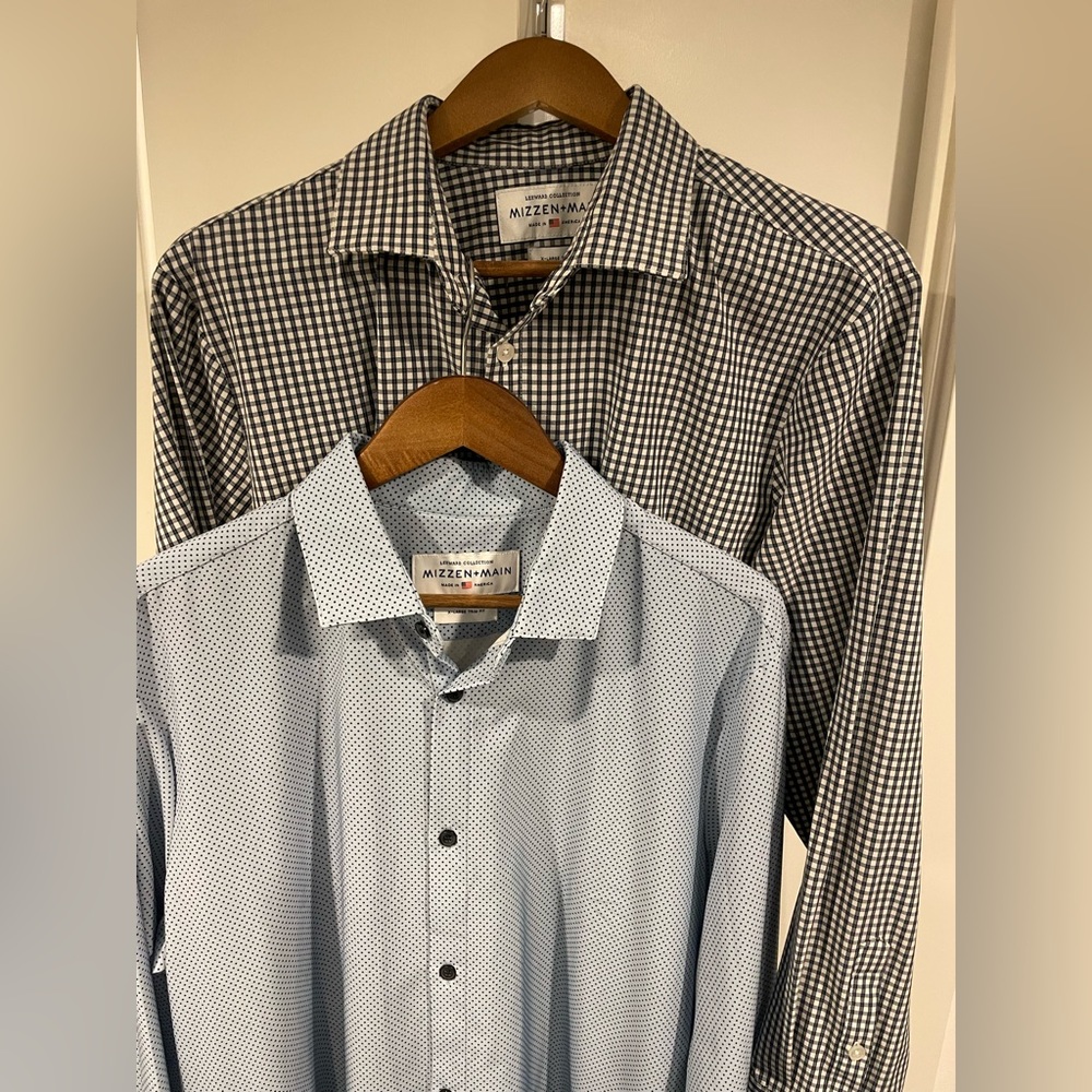 2 Mizzen and Main Leeward XL Trim Blue/Black Gingham and Dot Shirts